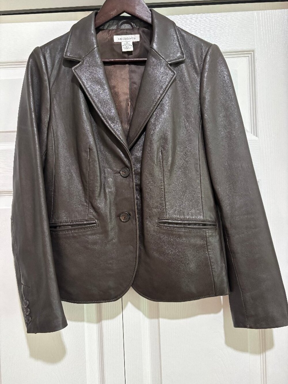 LIZ CLAIBORNE  Brown Lambskin Leather Blazer Size Medium